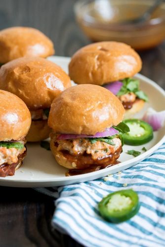 Baked Salmon Sliders with Jalapeno and Jerk BBQ Sauce