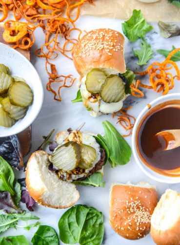 BBQ Havarti Burgers with Sweet Potato Curly Fries