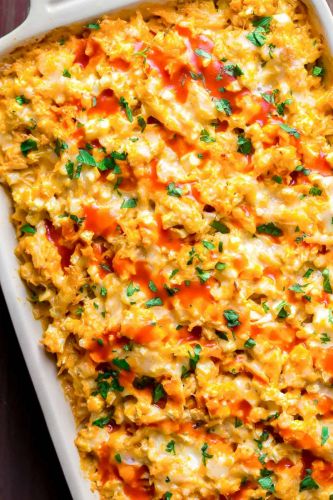 Creamy Buffalo Chicken Cauliflower Casserole
