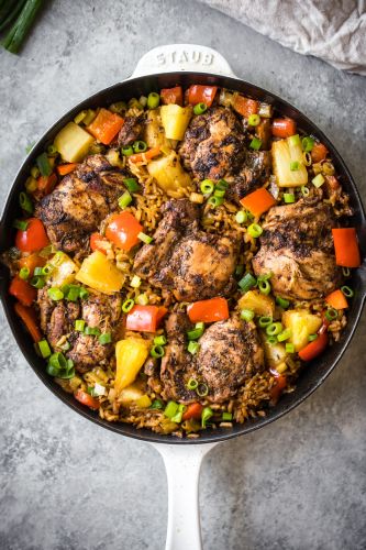 On- Pan Caribbean Jerk Chicken with Pineapple Coconut Rice