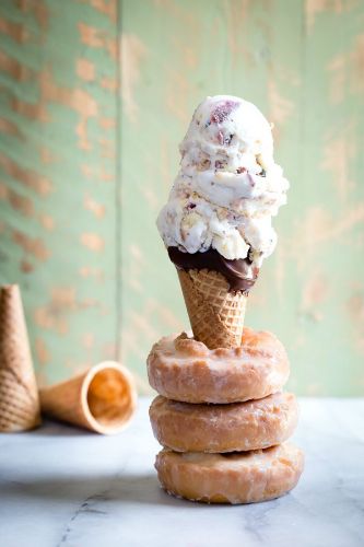 Rhubarb and Glazed Doughnut Ice Cream