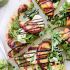 Grilled Flatbread Pizza with peaches and Arugula Pesto