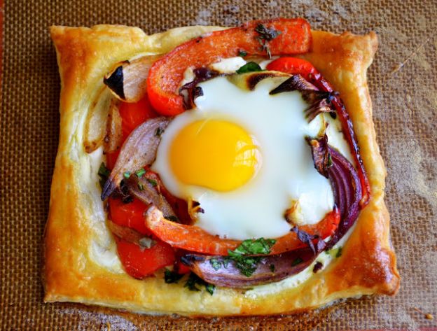 Red pepper and baked egg galettes