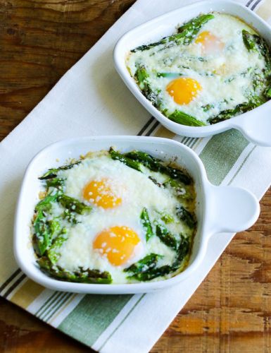 Baked Eggs and Asparagus with Parmesan
