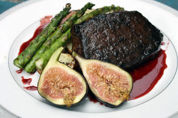 Cocoa-Coffee Bison with Pomegranite Syrup and Fresh Fig