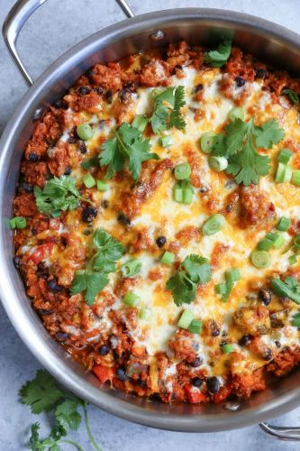 Turkey Black Bean Enchilada Skillet with Sweet Potato Rice