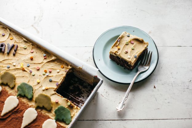 Chocolate Sheet Cake with Pistachio Butter Frosting