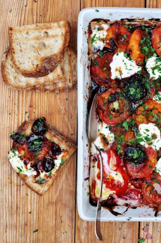 Broiled apricots and cherries with ricotta and thyme
