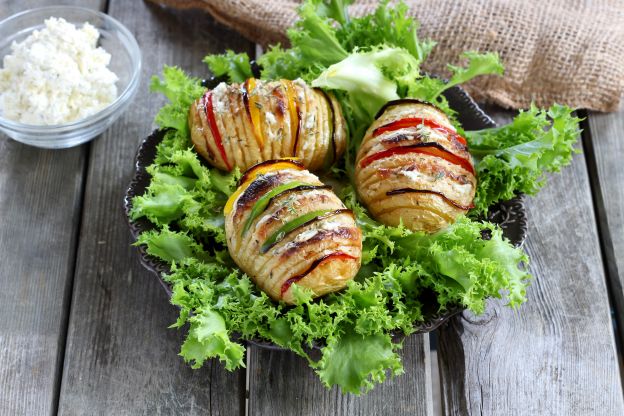 Hasselback Potatoes with Cream Cheese & Bell Pepper