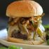 Herby Grilled Burger with Caramelized Onions and Jalapenos