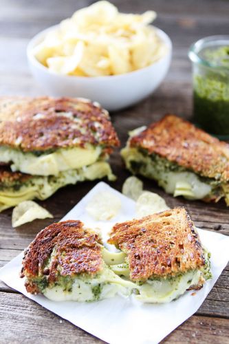 Pesto and Artichoke Grilled Cheese