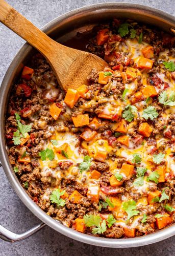 Southwest Ground Beef and Sweet Potato Skillet
