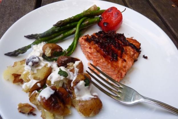 Sweet BBQ Salmon and Campfire Potatoes