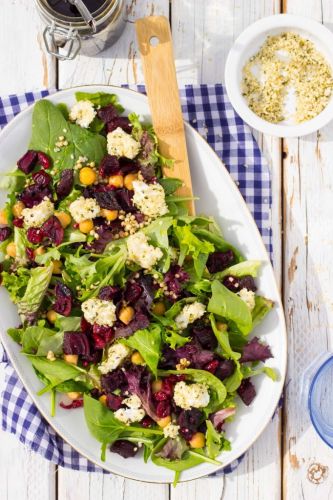 Roasted Beet Salad with Hemp Heart Crusted Goat Cheese