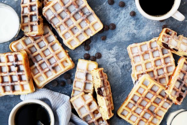 Glazed Chocolate Chip Yeast Waffles