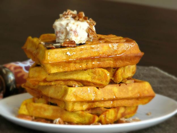 Pumpkin Waffles with Maple Bacon Butter