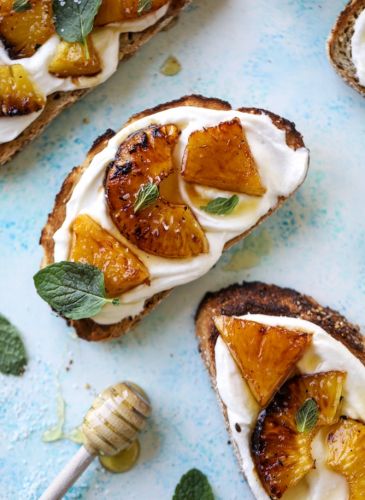 Roasted Pineapple Whipped Ricotta Toast with Sea Salt