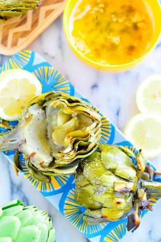 Grilled ARtichokes With Lemon Garlic Butter