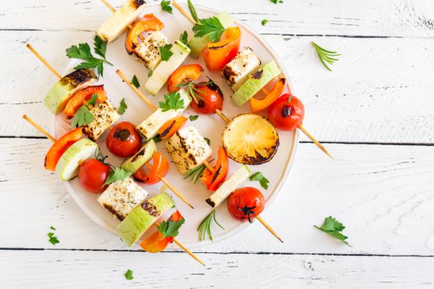 Grilled Tomato and Halloumi Skewers