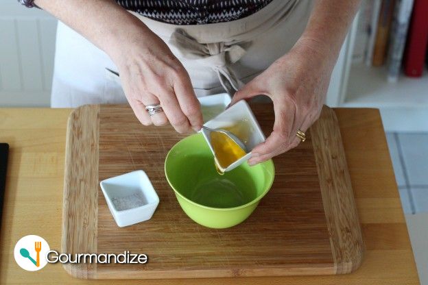 Pour the honey into a small bowl