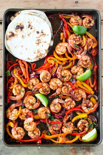 One Sheet Pan Shrimp Fajitas