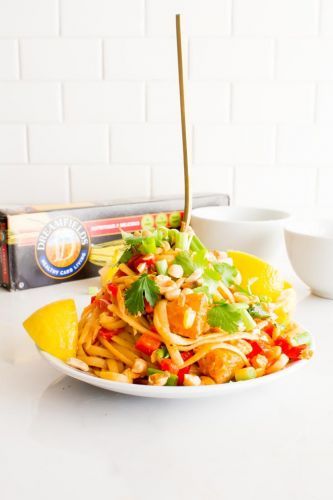 Seared Salmon Pasta With Coconut Milk Chili Sauce