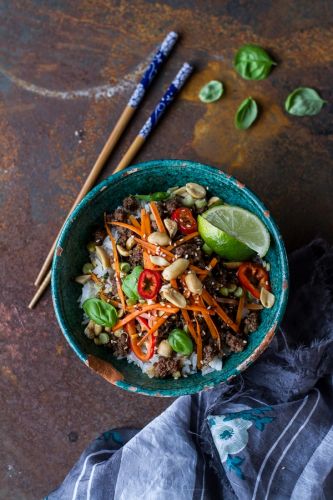 20-minute Thai basil and beef rice bowls