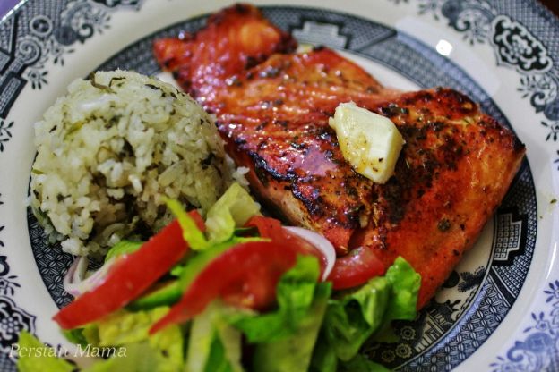 Persian Blackened Salmon with Sticky Herb Rice
