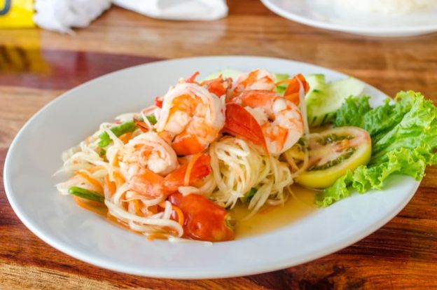 THAILAND - Som tam: Green papaya and marinated shrimp salad