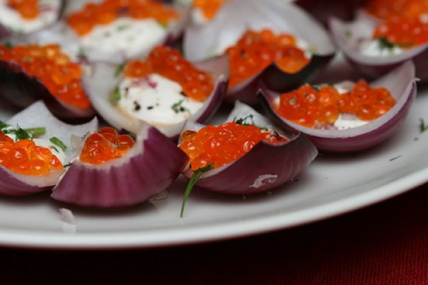 Salmon Roe and Red Onion Mouthfuls