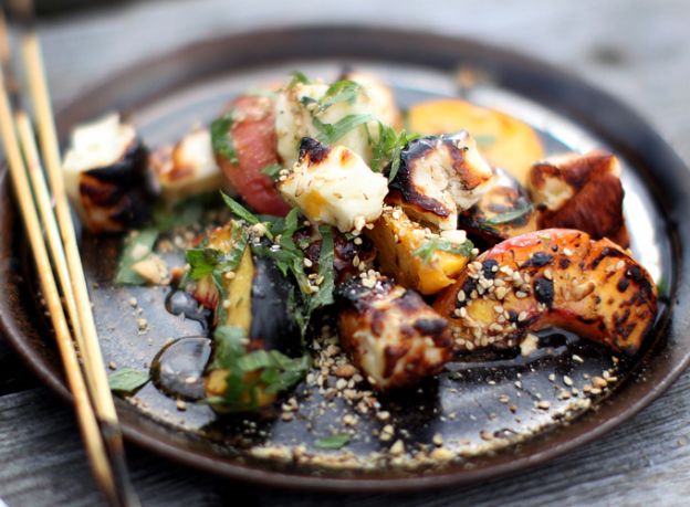 Grilled Halloumi and Peaches with Dukkah