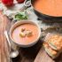 Roasted Tomato Basil Soup with Grilled Cheese Croutons
