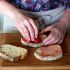 Rub the bread with the tomato