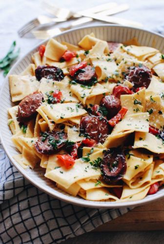 Creamy Cajun Pappardelle with Andouille Sausage