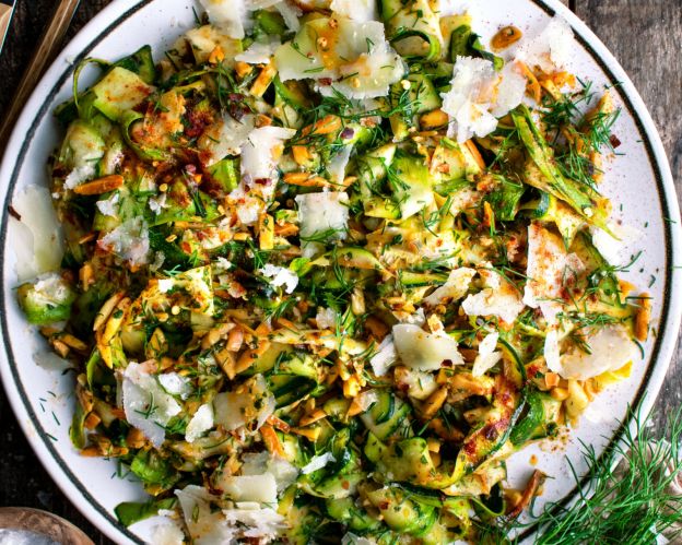 Shaved Zucchini Salad with Spicy Almonds & Parmesan