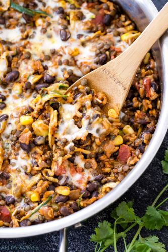 One-Pot Cheesy Mexican Lentils Black Beans and Rice