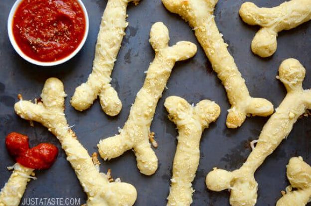 Cheesy Halloween breadstick bones