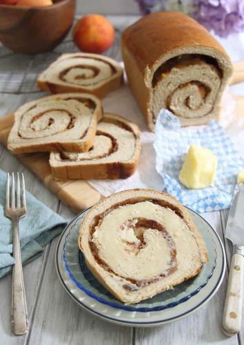 Roasted Peach Cinnamon Swirl Bread