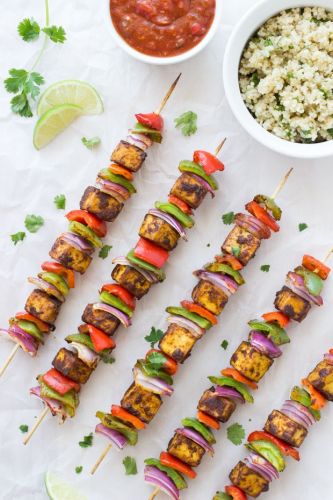 Fajita Tofu Kebabs With Cilantro Lime Quinoa