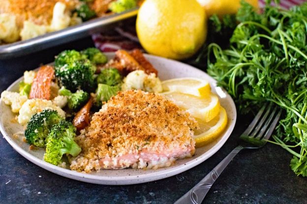 Sheet Pan Lemon Parmesan Crusted Salmon and Vegetables