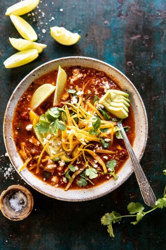 Crockpot Spicy Vegetarian Tortilla Soup with Quinoa