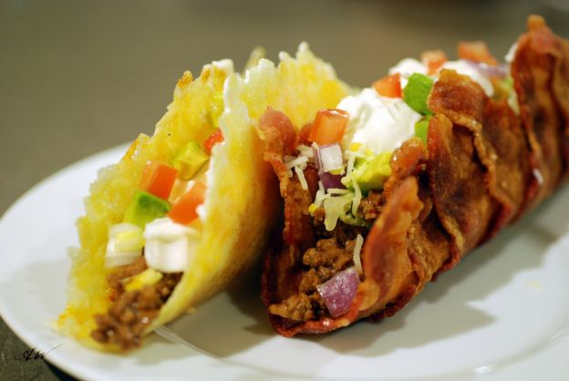 Bacon and Fried Cheese Tacos