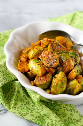 Curry Simmered Brussels Sprouts