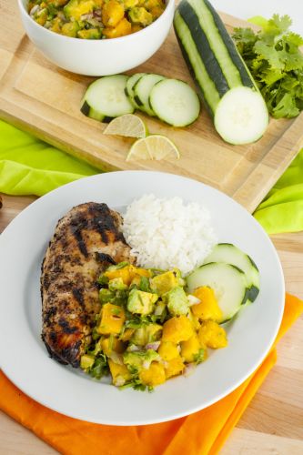Grilled Jerk Chicken with Avocado Mango Salsa
