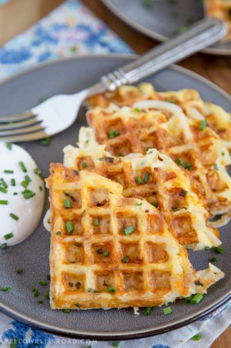 Egg and cheese hash brown waffles