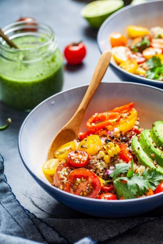 Corn and Quinoa Salad with a Cilantro Jalapeno Lime Dressing