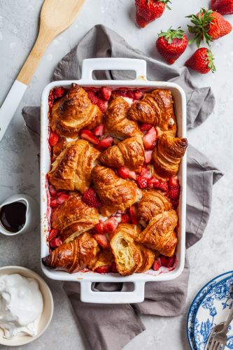 Croissant Baked French Toast with Strawberries and Cream Cheese