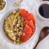 Breakfast Oatmeal Bowl with Grapefruit, Pistachios and Sweet Tahini Drizzle