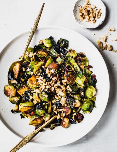 Sweet and Salty Paleo Brussels sprouts with bacon + California Plums
