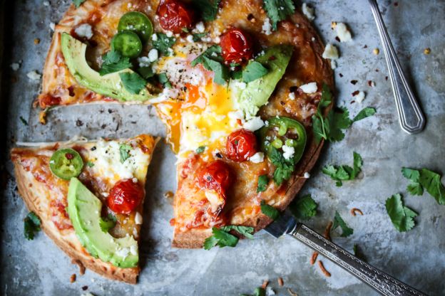 Loaded tortilla breakfast pizza